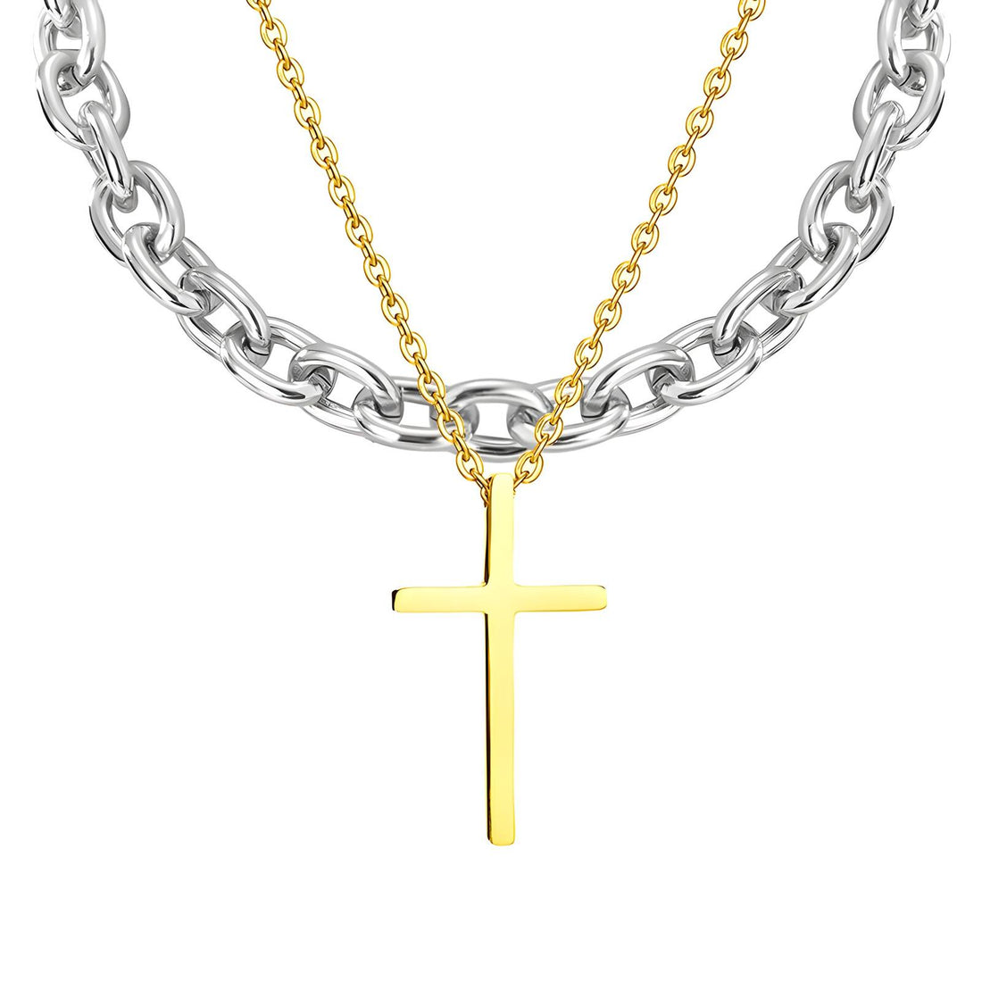 Silver and Gold Link Cross Necklace