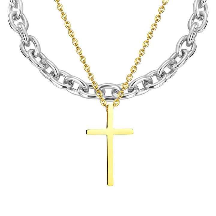 Silver and Gold Link Cross Necklace